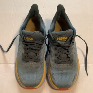 Hoka Clifton 8 mens running shoes in goblin blue/ mountain spring color 10D